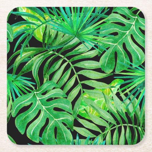 トロピカル水の色葉の：シームレスなエレガンス。 スクエアペーパーコースター (正面)