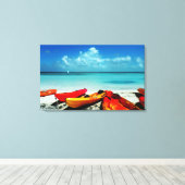 トロピカル海カヤックキャンバス キャンバスプリント (インサイチュ (ウッドフロア))
