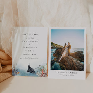 トロピカル海日付の水色を保存 招待状