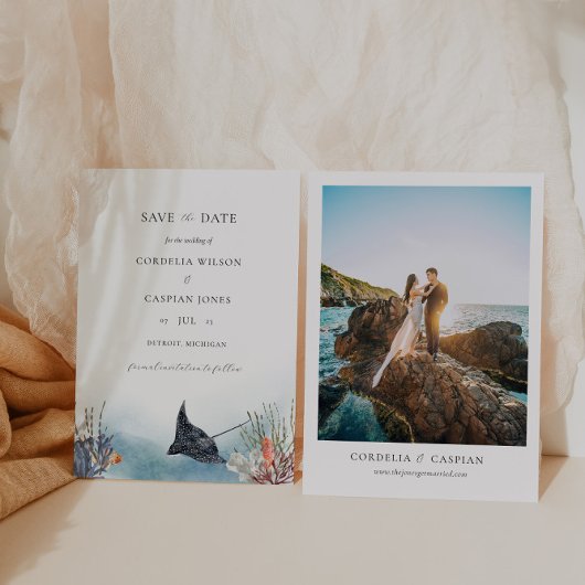 トロピカル海日付の水色を保存 招待状