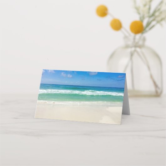 トロピカル海波写真ビーチ予約結婚の プレイスカード (裏面)