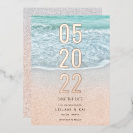 トロピカル海&サンディビーチの日付フォイルを保存 箔招待状