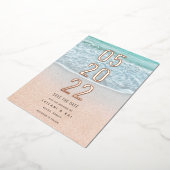 トロピカル海&サンディビーチの日付フォイルを保存 箔招待状 (回転した状態)