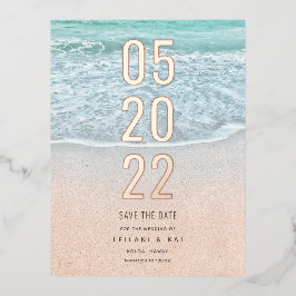 トロピカル海&サンディビーチ保存日 箔招待状ポストカード