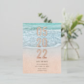 トロピカル海&サンディビーチ保存日 箔招待状ポストカード (立ち正面)