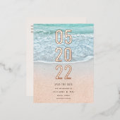 トロピカル海&サンディビーチ保存日 箔招待状ポストカード (正面/裏面)