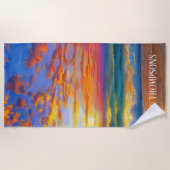 トロピカル澄ん海サンセット(名パーソナライズされた前) ビーチタオル (正面)