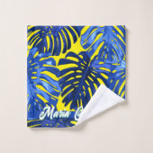 トロピカル王室のブルーイエローモンステラ葉の名前 バスタオルセット (ウォッシュタオル)