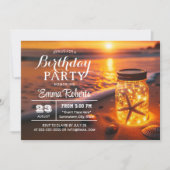 トロピカル白熱［赤熱］光を放つメイソンジャールサンセットビーチ誕生日 招待状 (正面)