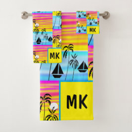 トロピカル素晴らしサンセットセーリング バスタオルセット