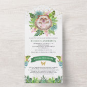 トロピカル素朴ジャングルかわいいハリネズミ赤ちゃんシャワー オールインワン招待状 (内側)