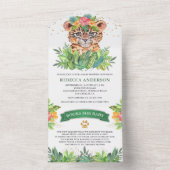 トロピカル素朴ジャングルサファリヒョウ赤ちゃんシャワー オールインワン招待状 (内側)