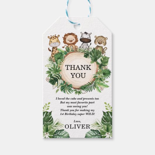 トロピカル素朴ジャングルワイルドアニマルズボーイズ誕生日 ギフトタグ (正面)