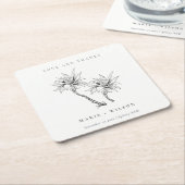 トロピカル素朴パームズ白黒スケ結婚ッチ スクエアペーパーコースター (アングル)