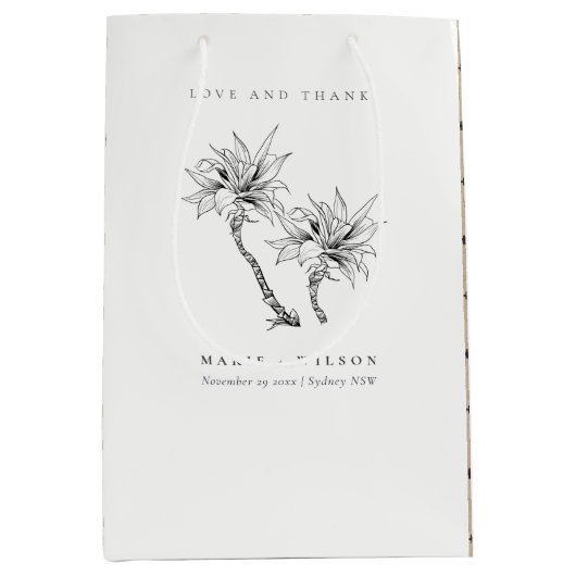 トロピカル素朴パームズ白黒スケ結婚ッチ ミディアムペーパーバッグ (正面)