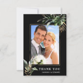 トロピカル結婚な葉の黒写真 サンキューカード (正面)