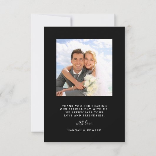 トロピカル結婚な葉の黒写真 サンキューカード (裏面)