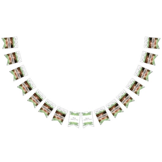 トロピカル結婚のグリーンパーム離れの白い写真 バンティングフラッグ (全)