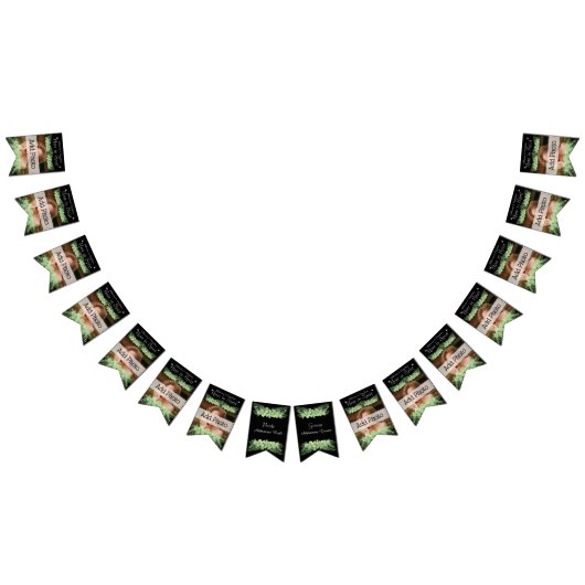 トロピカル結婚のグリーンパーム離れの黒い写真 バンティングフラッグ (全)