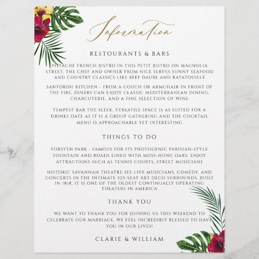 トロピカル結婚のタイムラインナリーカード (裏面)