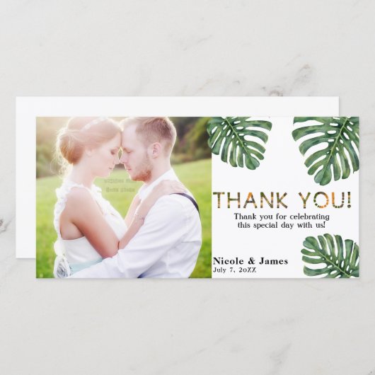 トロピカル結婚のフォトジャングルサファリ サンキューカード (正面/裏面)