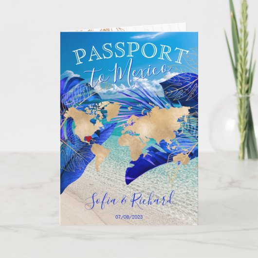 トロピカル結婚の旅行先パスポート世界地図 招待状 (正面)