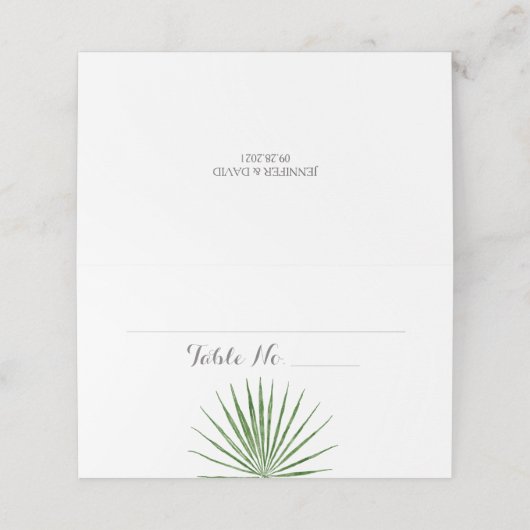 トロピカル結婚の水色シダ折り畳み座席表 プレイスカード (外部開封)