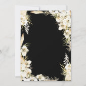 トロピカル結婚の白フローラオンブラック 招待状 (裏面)