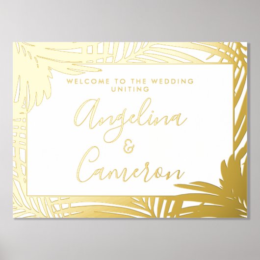 トロピカル結婚ウェルカムサイン金ゴールドパーム 箔ポスター (正面)