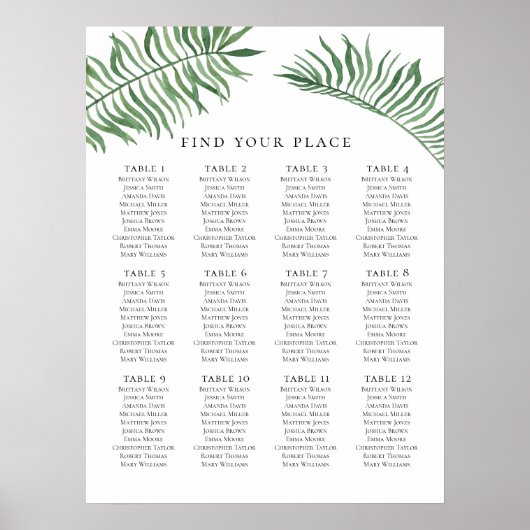 トロピカル結婚シーティングチャートプリント。エキゾチック緑 ポスター (正面)