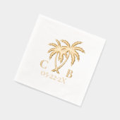 トロピカル結婚ズパームズカップルイニシャル&日付 箔ナプキン (左)