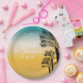 トロピカル結婚ズパームツリーズピンクサンセットビーチ ペーパープレート (パーティー)