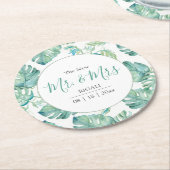 トロピカル結婚ズモンステラパーム ラウンドペーパーコースター (アングル)