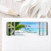 トロピカル結婚ビーチシーン差出人住所ラベル ラベル (インサイチュ)