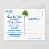 トロピカル結婚ビーチシーン日付カードを保存 案内ポストカード (裏面)