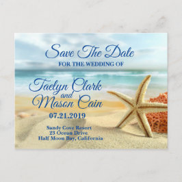 トロピカル結婚ビーチシーン日付カードを保存 案内ポストカード