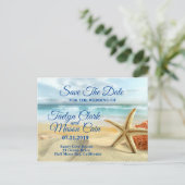 トロピカル結婚ビーチシーン日付カードを保存 案内ポストカード (スタンド正面)