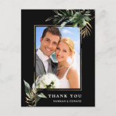 トロピカル結婚リーフのフォトブラック ポストカード (正面)