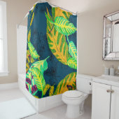 トロピカル絞り染めブルーグアシュ。熱帯パターン。G シャワーカーテン (インサイチュ)