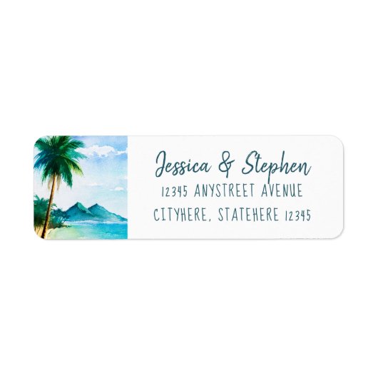 トロピカル絵画アイランドビーチ差出人住所 ラベル (正面)