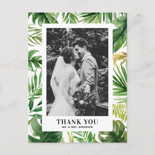 トロピカル緑の枠の写真結婚をお待ちしております ポストカード (正面)
