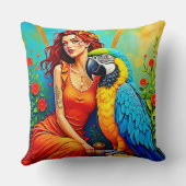 トロピカル美しいとブルーパロットデザイン クッション (裏面)