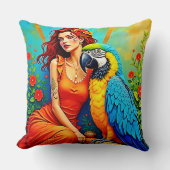 トロピカル美しいとブルーパロットデザイン クッション (正面)