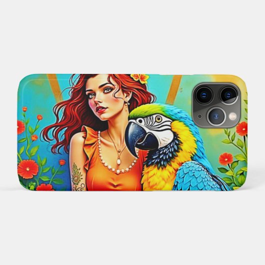 トロピカル美しいとブルーパロットデザイン Case-Mate iPhoneケース (裏面(横))