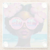 トロピカル美しいインピンクシェード ガラスコースター (裏面)