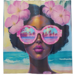 トロピカル美しいインピンクシェード シャワーカーテン