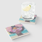 トロピカル美しいインピンクシェード ストーンコースター (横)