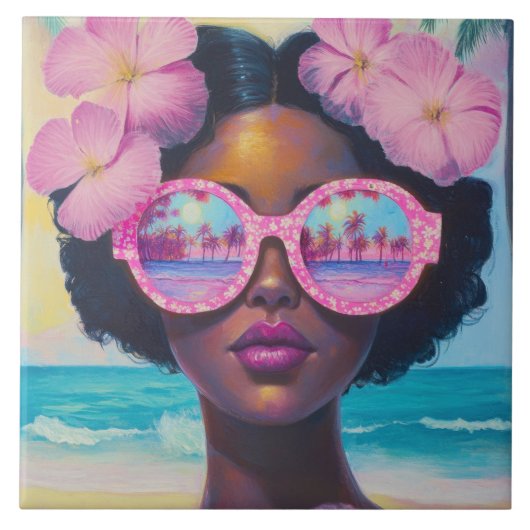 トロピカル美しいインピンクシェード タイル (正面)