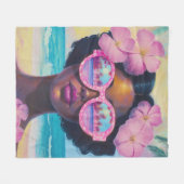 トロピカル美しいインピンクシェード フリースブランケット (正面(横))