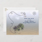 トロピカル航海のビーチ&ヤシの木が日付を保存 案内ポストカード (正面/裏面)